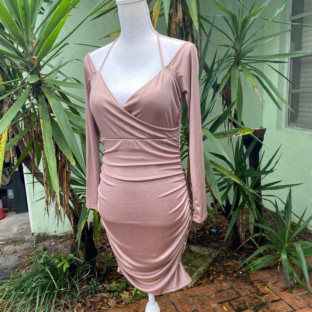 Bronze Metallic Ruched Dress - Picture 2 of 10